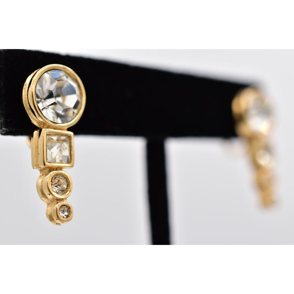 Givenchy Vintage Rhinestone Crystal Clip On Earrings Gold Geometric Signed BinAV - Picture 5 of 12